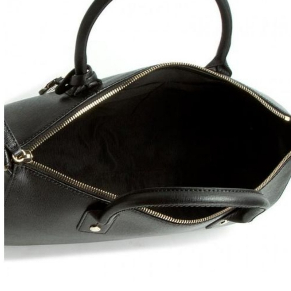 Furla Linda Medium Leather Black And Gold Satchel Bag - Picture 13 of 14